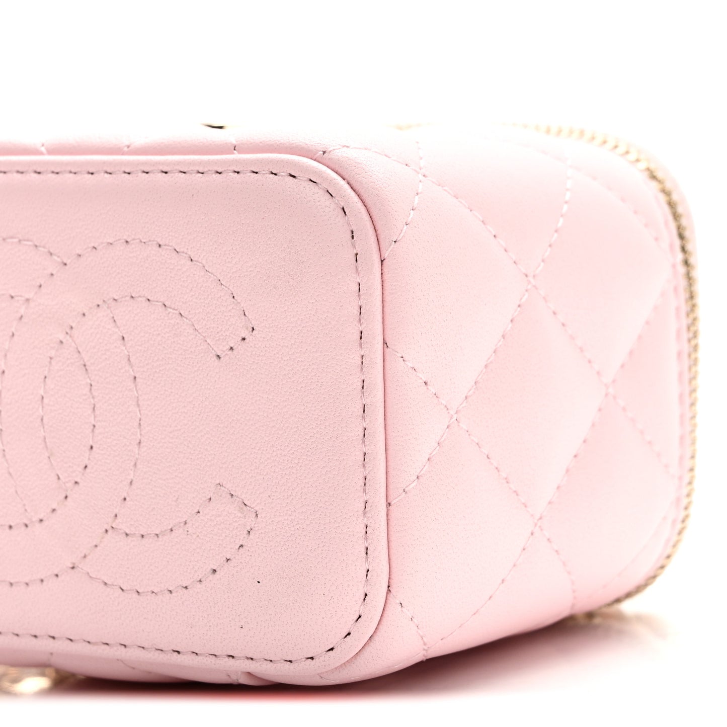 Lambskin Quilted Enamel Coco Mini Vanity Case With Chain Pink