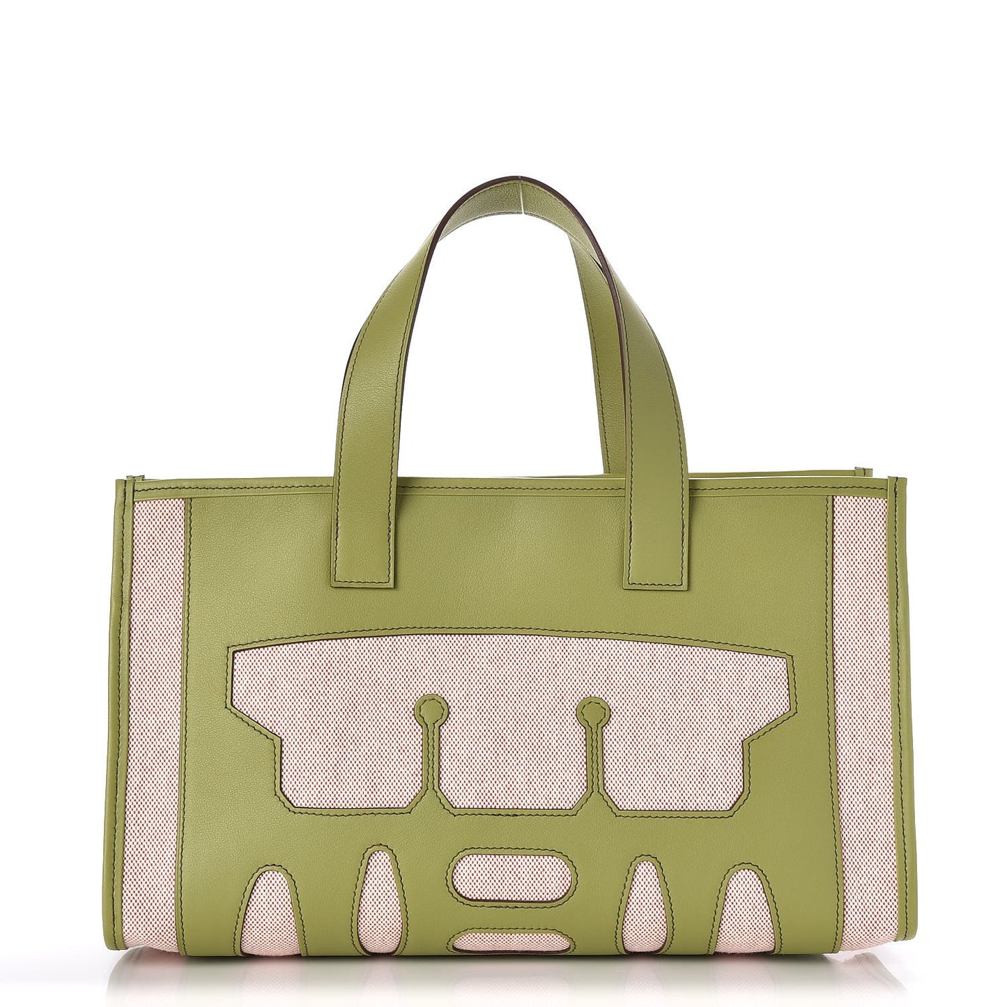 Swift Toile Petit H Decoupe Basse PM Skeleton Tote Natural Vert Anis