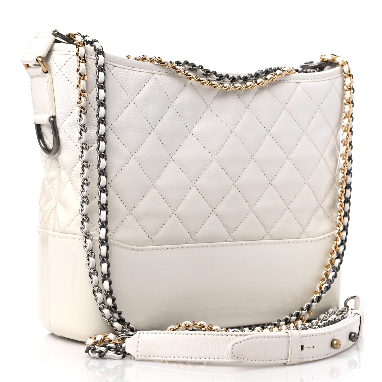 Patent Goatskin Quilted Medium Gabrielle Hobo White