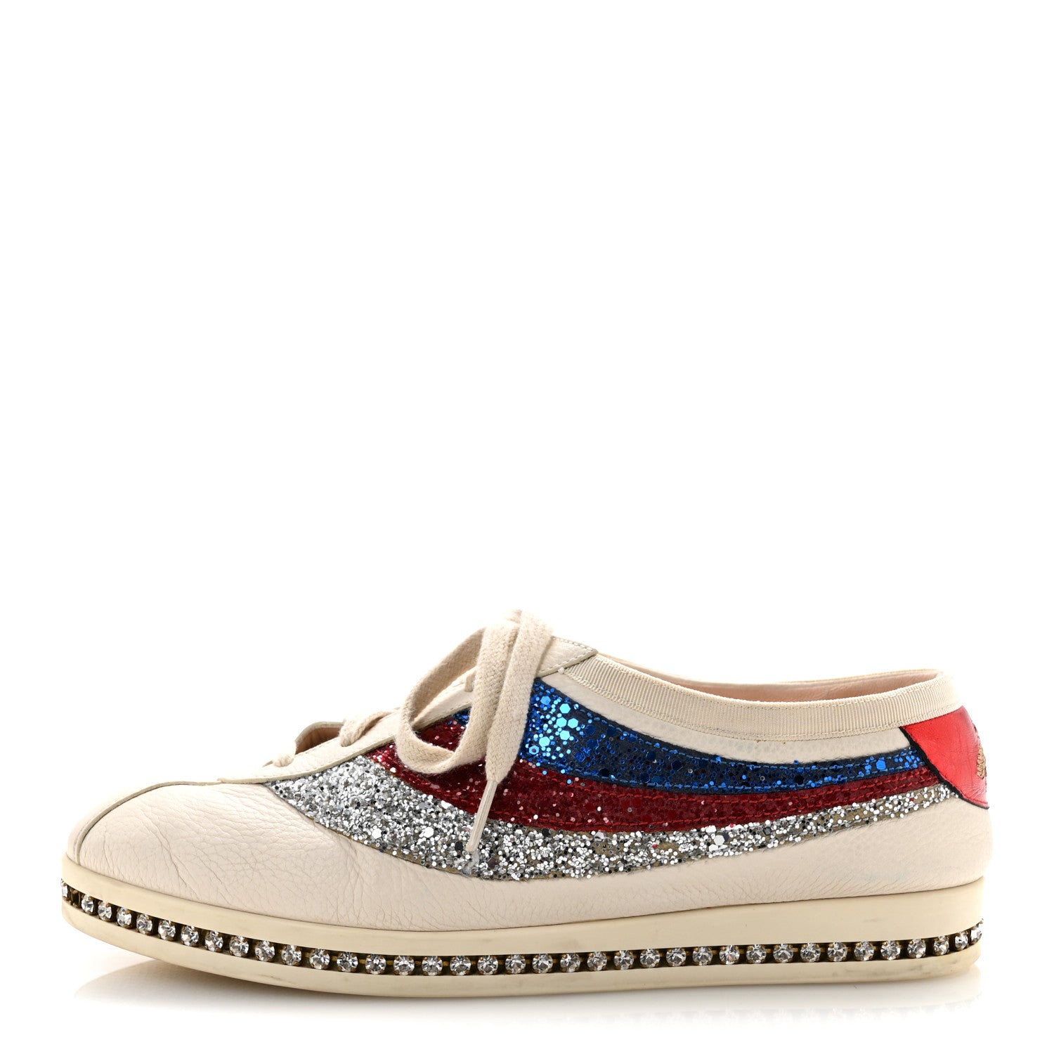 Gucci Calfskin Glitter Crystal Womens Sylvie Web Falacer Sneakers 38 White 1 of 14