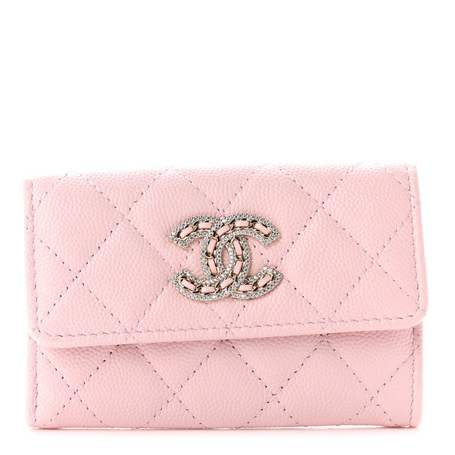 Chanel Caviar Quilted Crystal CC Flap Card Holder Pink 1 of 8