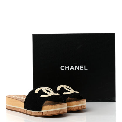 Chanel Tweed Cork CC Mule Sandal 39 Black 9 of 9