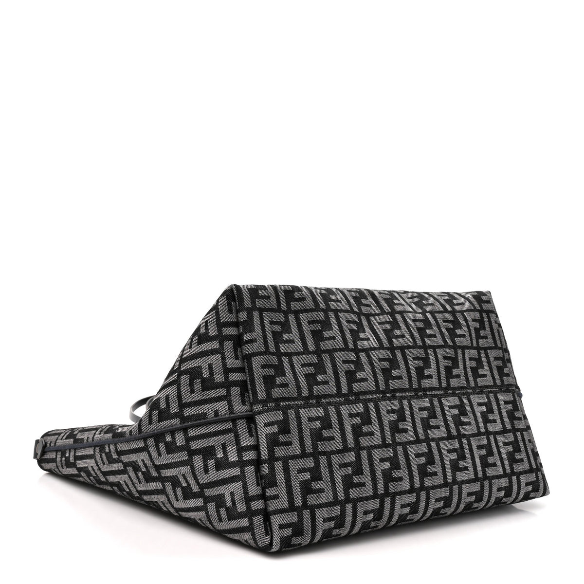 Fendi Chenille Vitello Santa Barbara FF Large Roll Reversible Shopping Tote Grigio Notte Flamingo 4 of 10