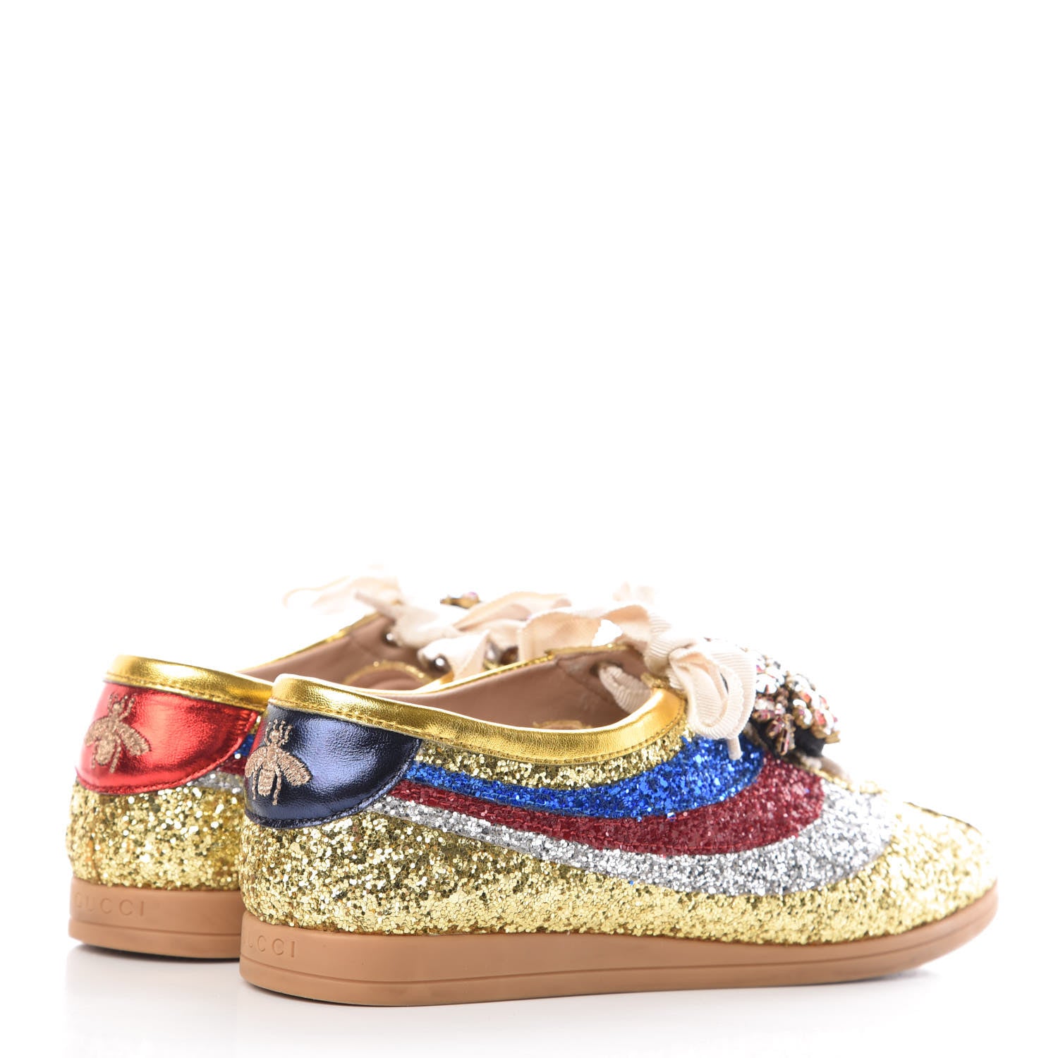 Gucci Glitter Fabric Pierced Heart Falacer Sneakers 39 Gold 4 of 10