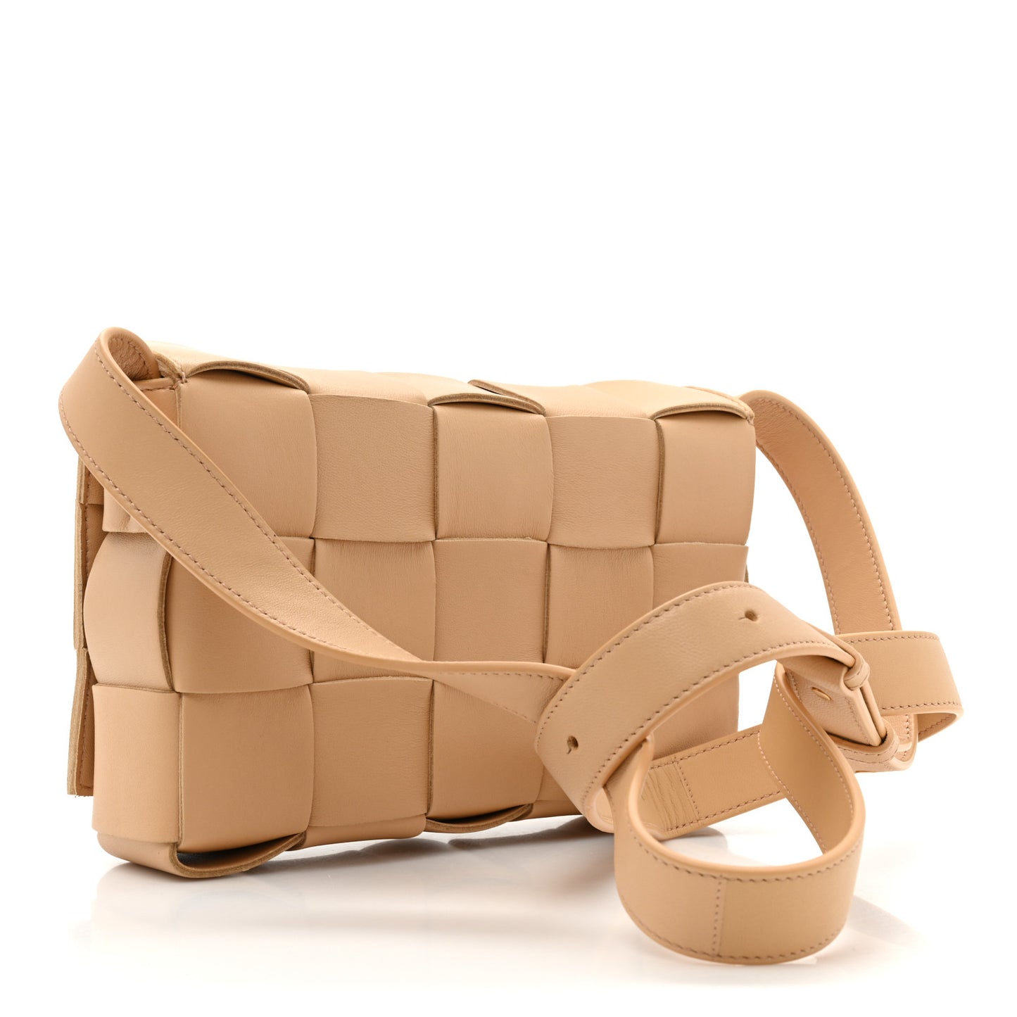 Lambskin Maxi Intrecciato Cassette Crossbody Bag Almond