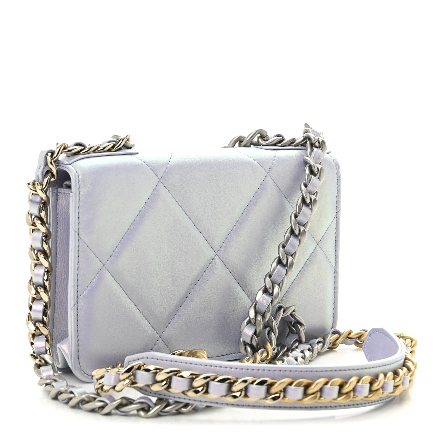 Chanel Iridescent Calfskin Quilted Chanel 19 Wallet On Chain WOC Light Purple 3 of 11