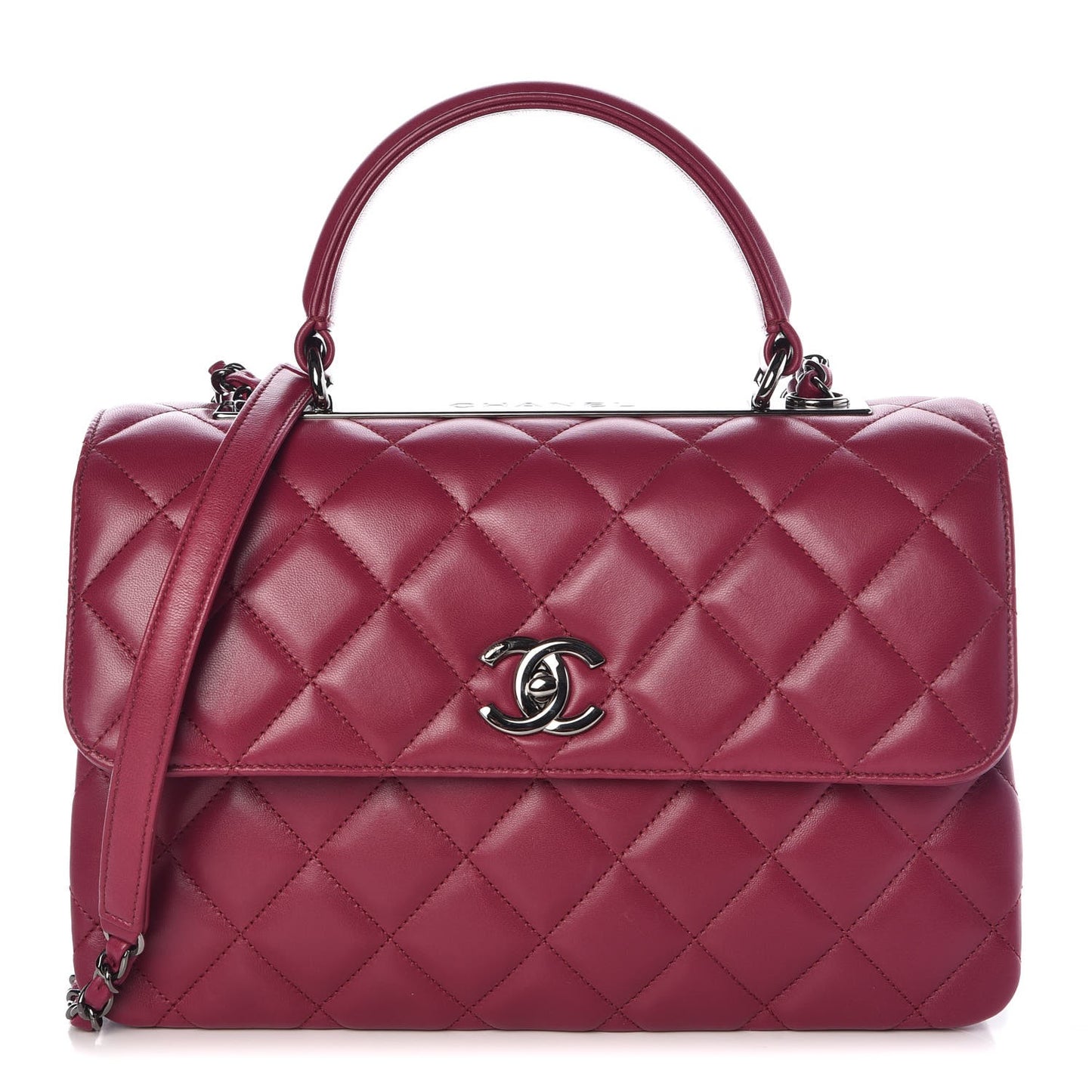 Lambskin Quilted Medium Trendy CC Flap Dual Handle Bag Dark Pink