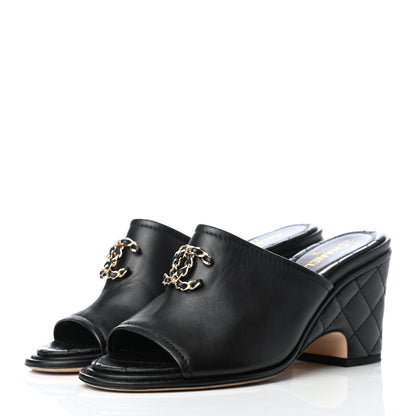 Chanel Lambskin Quilted CC Chain Mules 36.5 Black 3 of 8