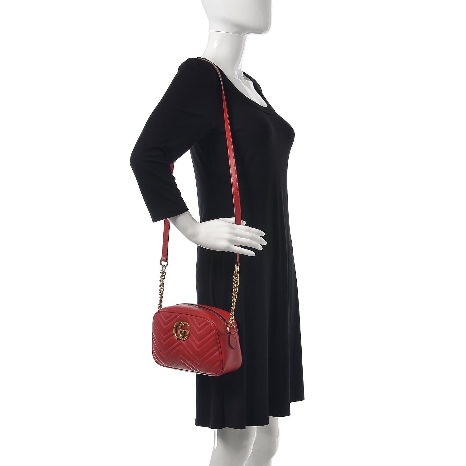 Gucci Calfskin Matelasse Small GG Marmont Chain Shoulder Bag Hibiscus Red 2 of 7