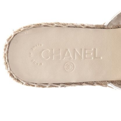 Chanel Iridescent Goatskin CC Espadrille Mules 37 Ivory Black 8 of 10