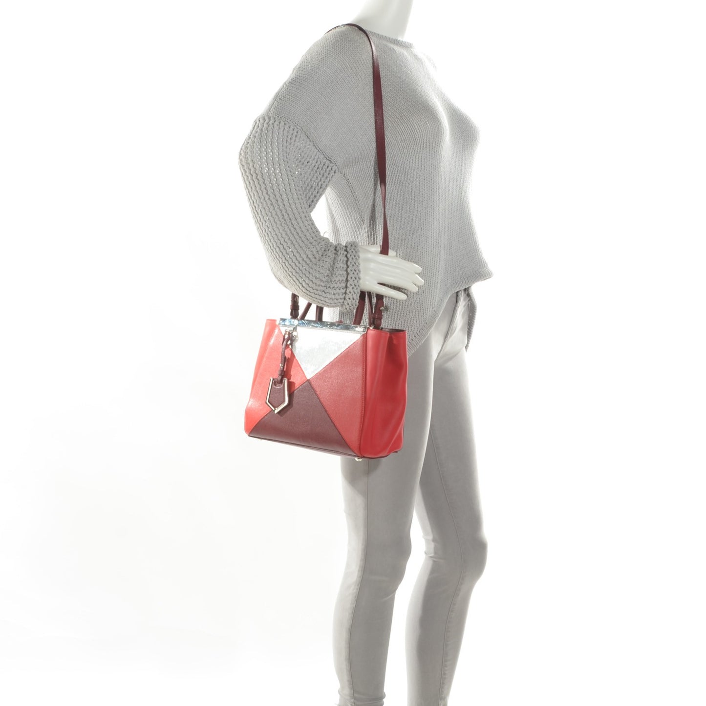 Vitello Elite Calfskin Colorblock Petite 2Jours Tote Argento Rosso