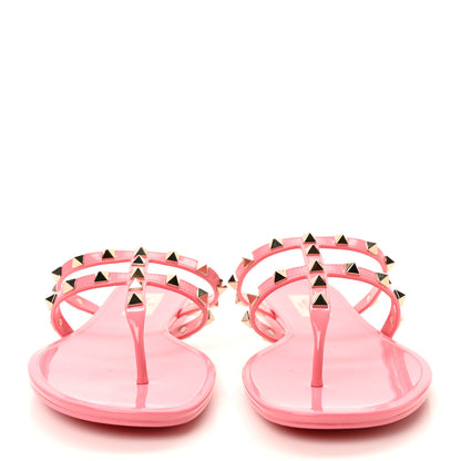 Valentino Garavani PVC Jelly Rockstud Caged Flat Thong Sandals 39 Dawn Pink 3 of 8