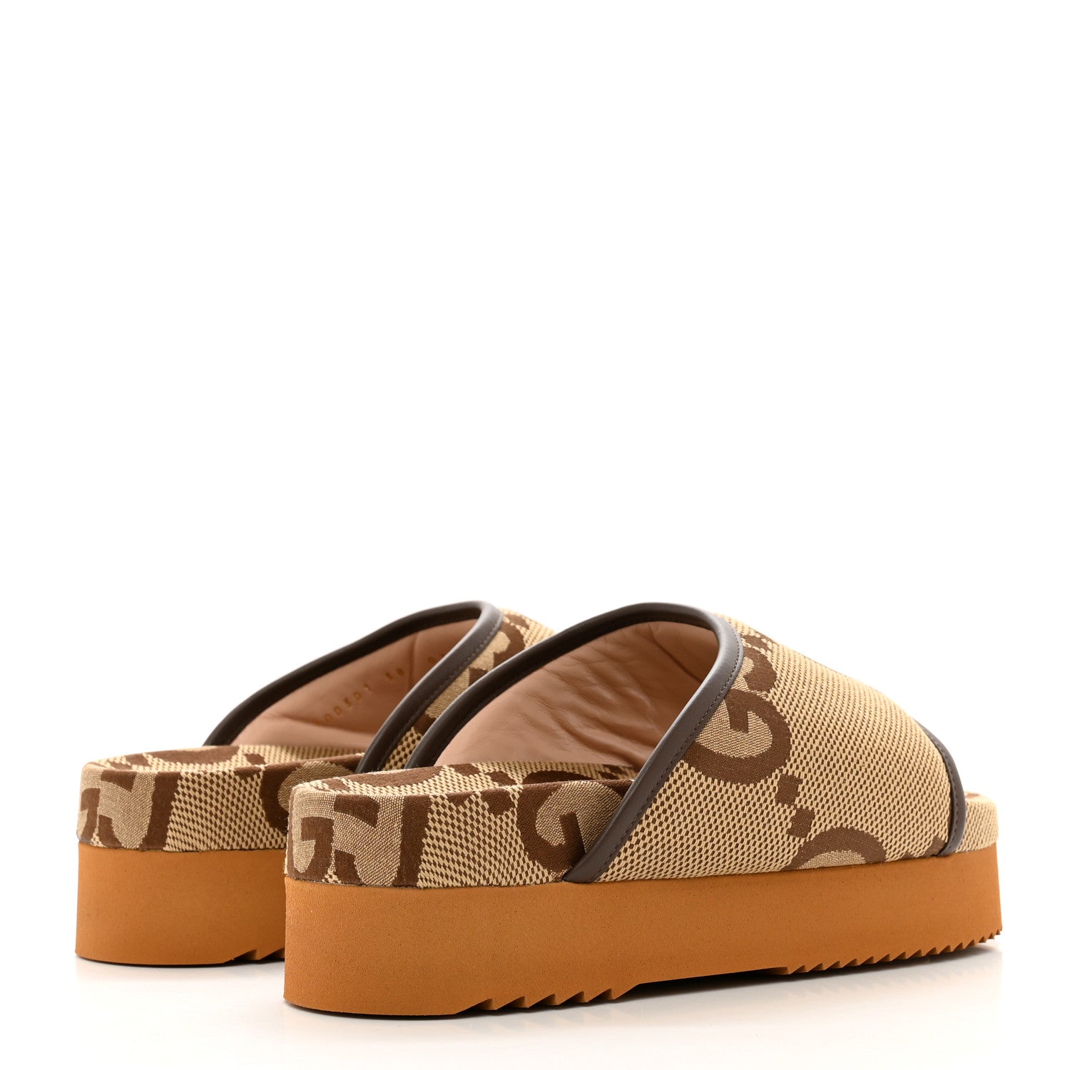 Gucci Monogram Jumbo GG Nappa Samoa Platform 40mm Slide Sandals 38 Camel Ebony New Acero 4 of 9