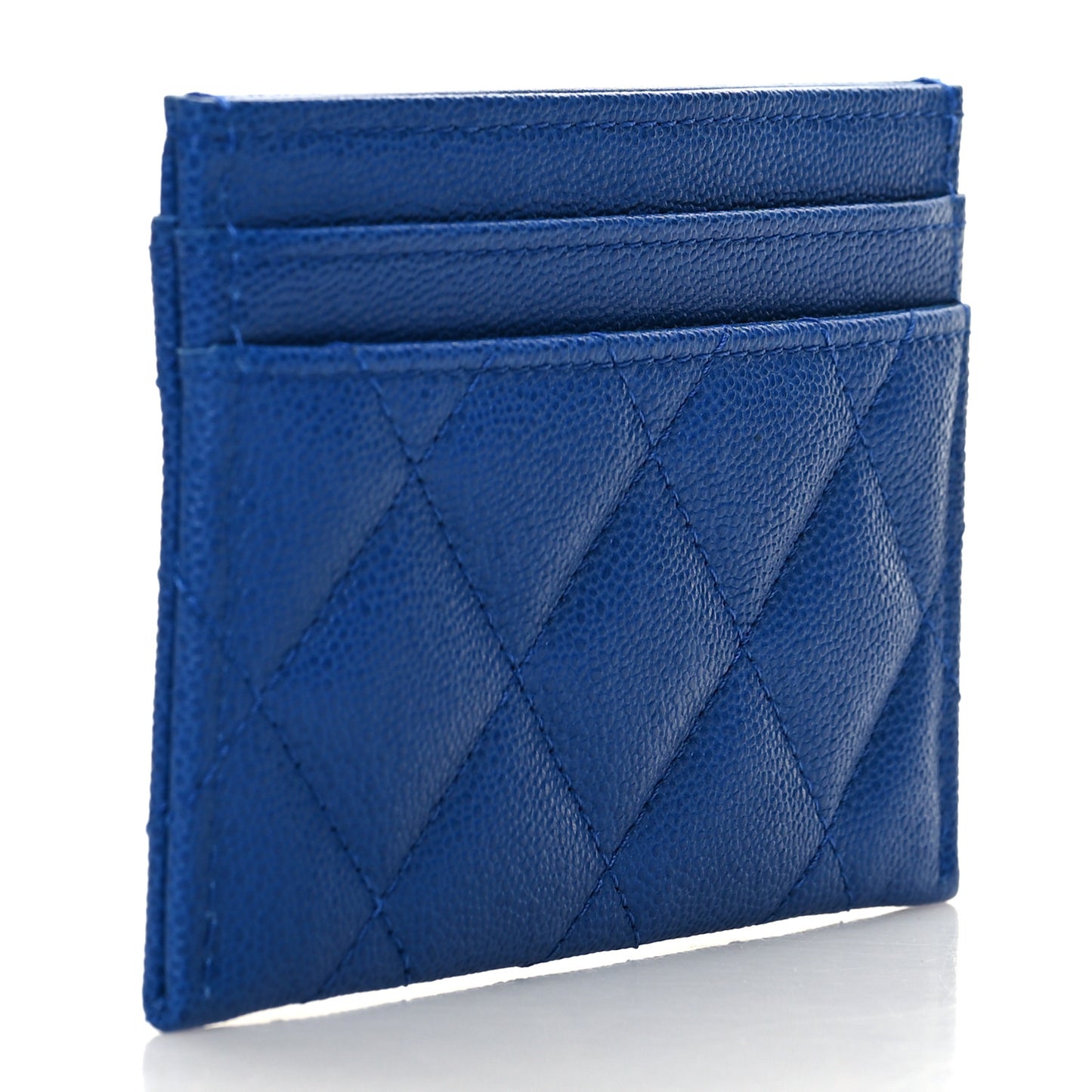 Caviar Quilted Studded CC Card Holder Blue