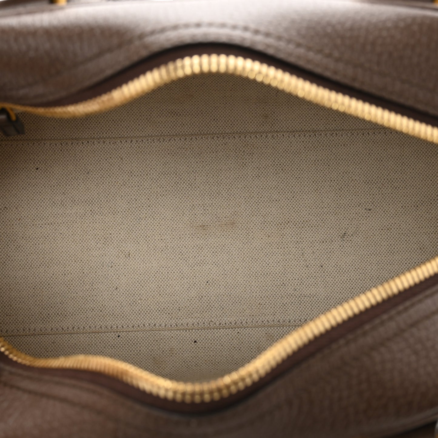 GG Supreme Monogram Textured Dollar Calfskin Web Medium Ophidia Top Handle Bowler Bag Beige Ebony New Acero