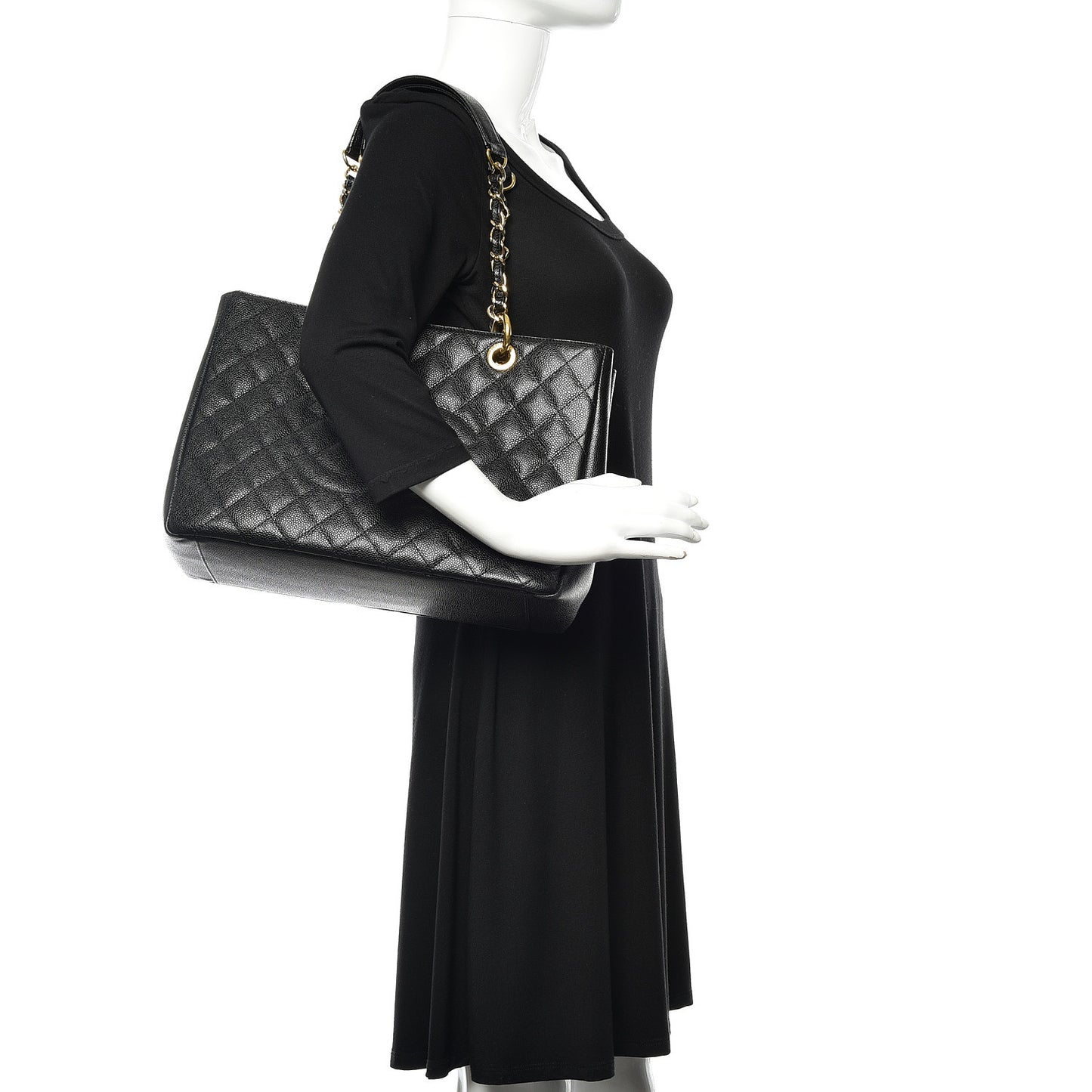 Caviar Quilted Grand Shopping Tote GST Black