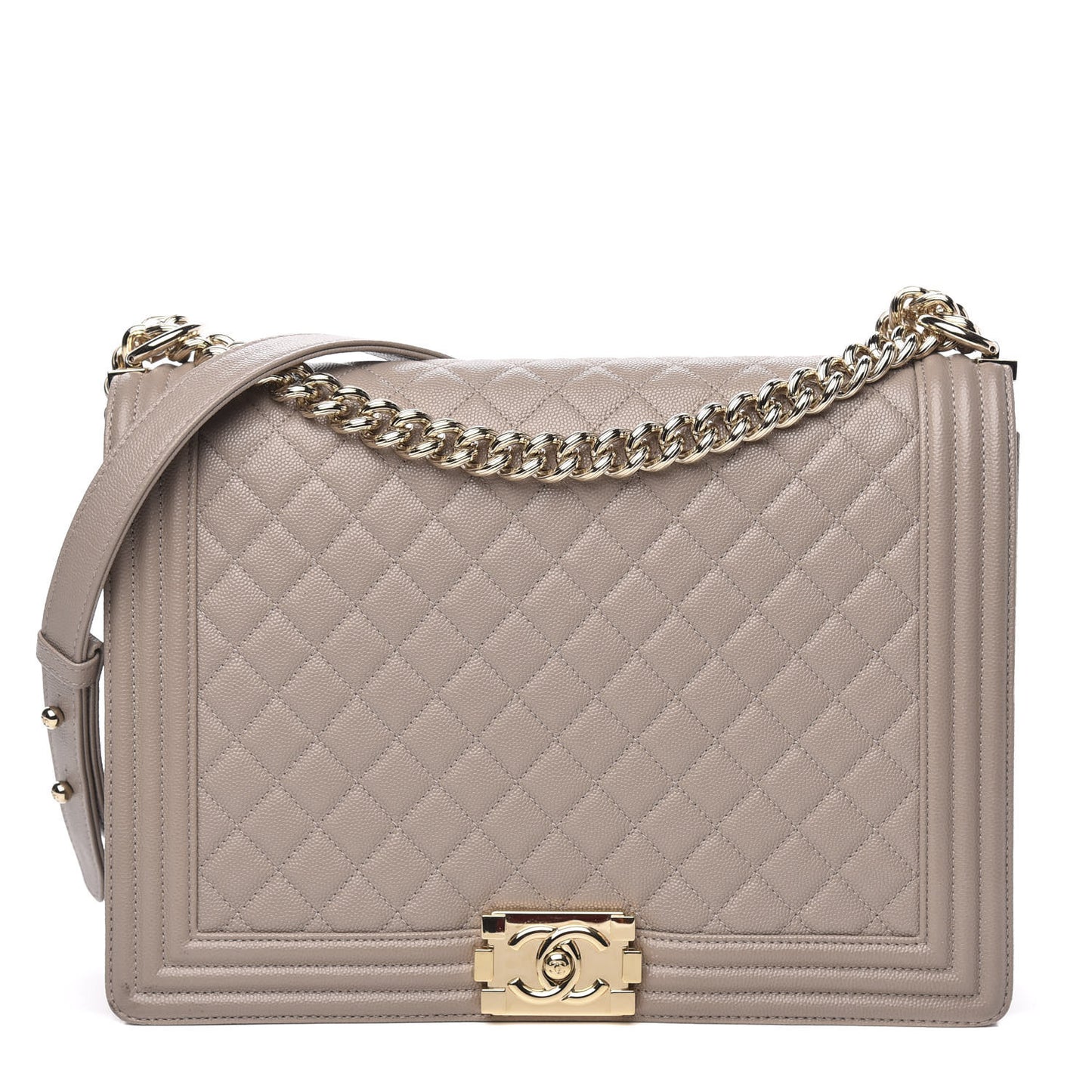 Caviar Quilted Large Boy Flap Beige