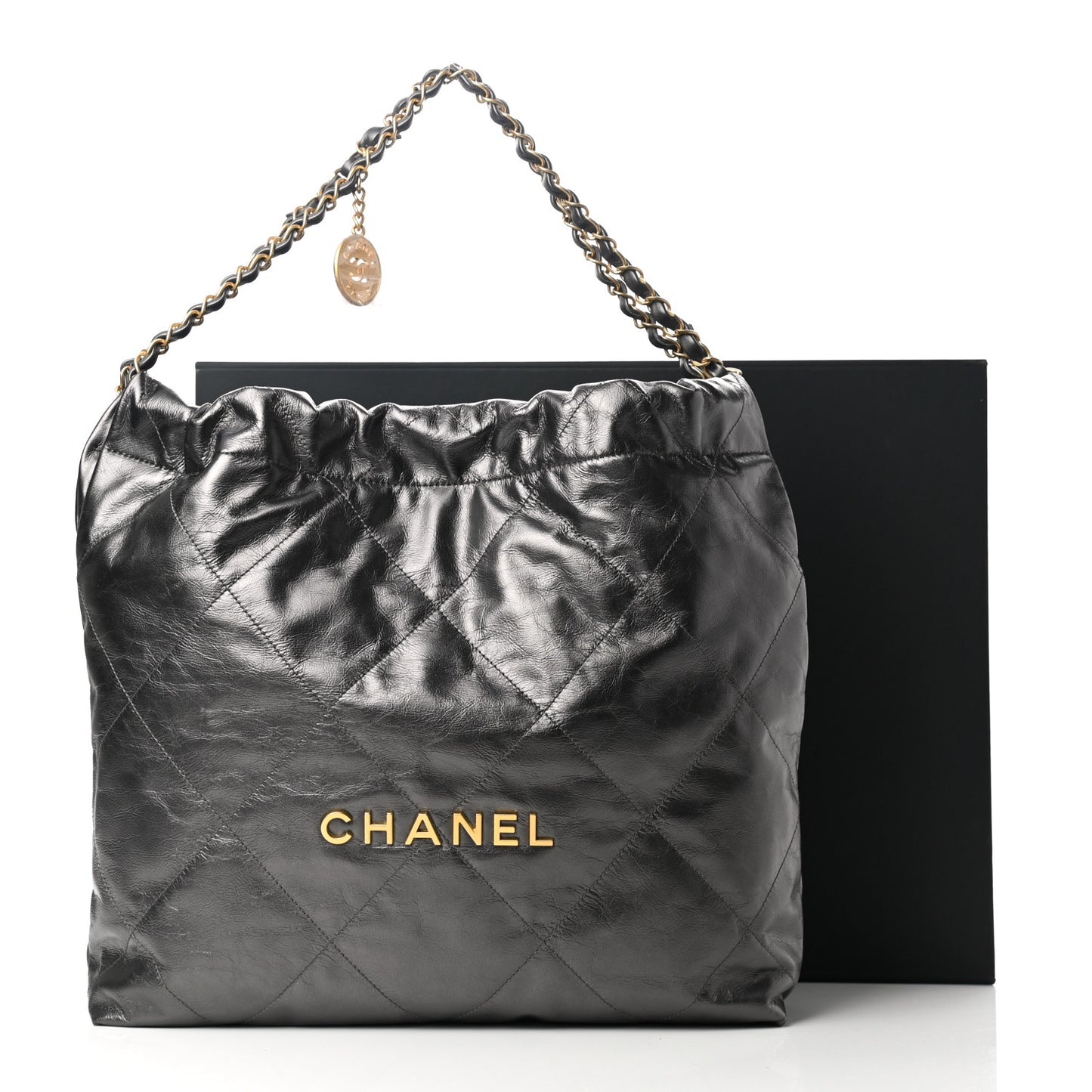Metallic Calfskin Quilted Chanel 22 Ruthenium