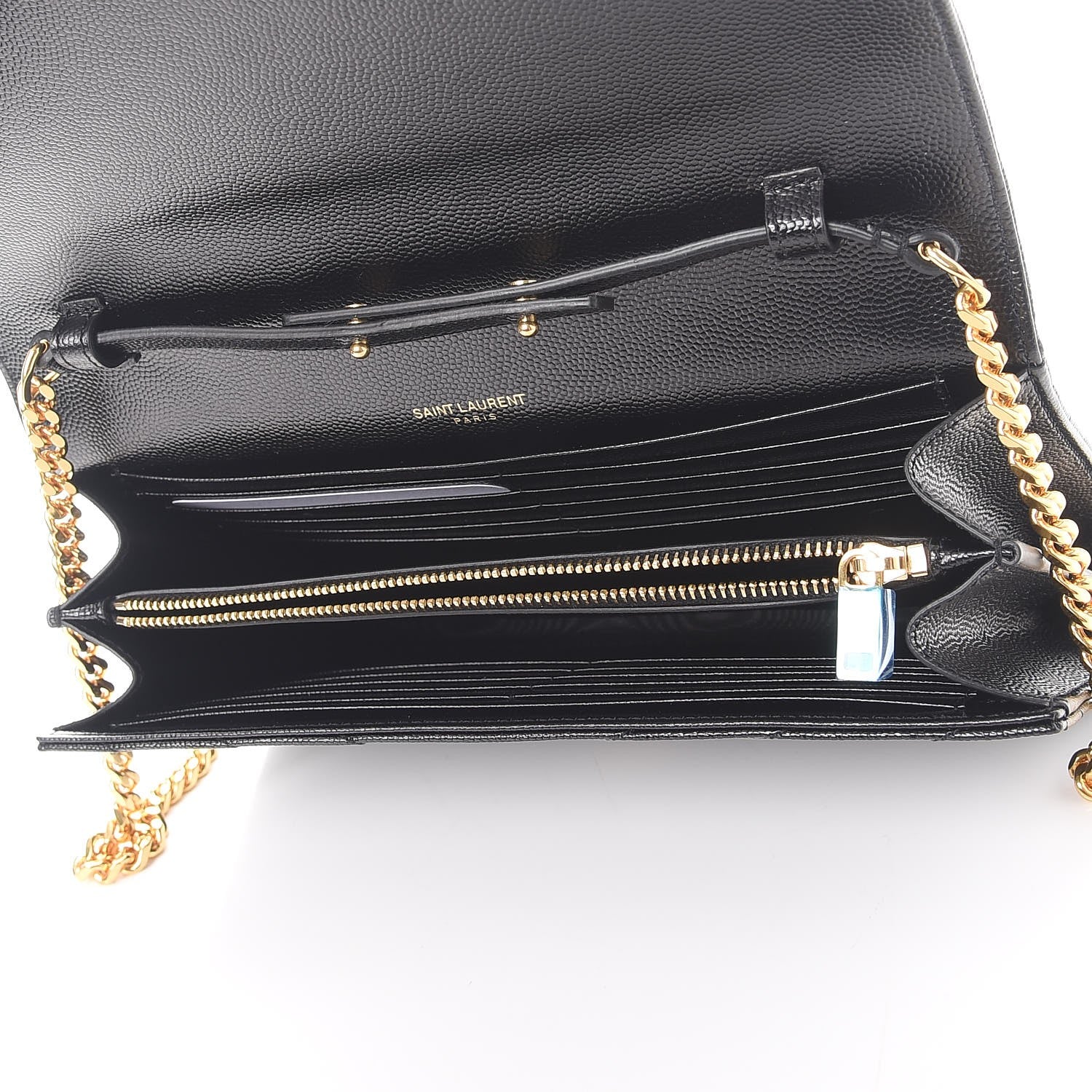 Saint Laurent Grain De Poudre Matelasse Chevron Monogram Chain Wallet Black 5 of 9