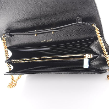 Saint Laurent Grain De Poudre Matelasse Chevron Monogram Chain Wallet Black 5 of 9