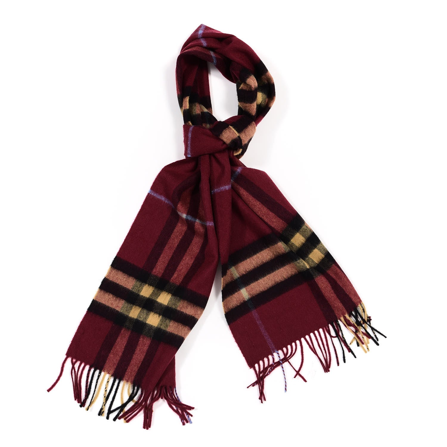 Burberry Cashmere Giant Check Fringe Scarf Burgundy 1 of 4