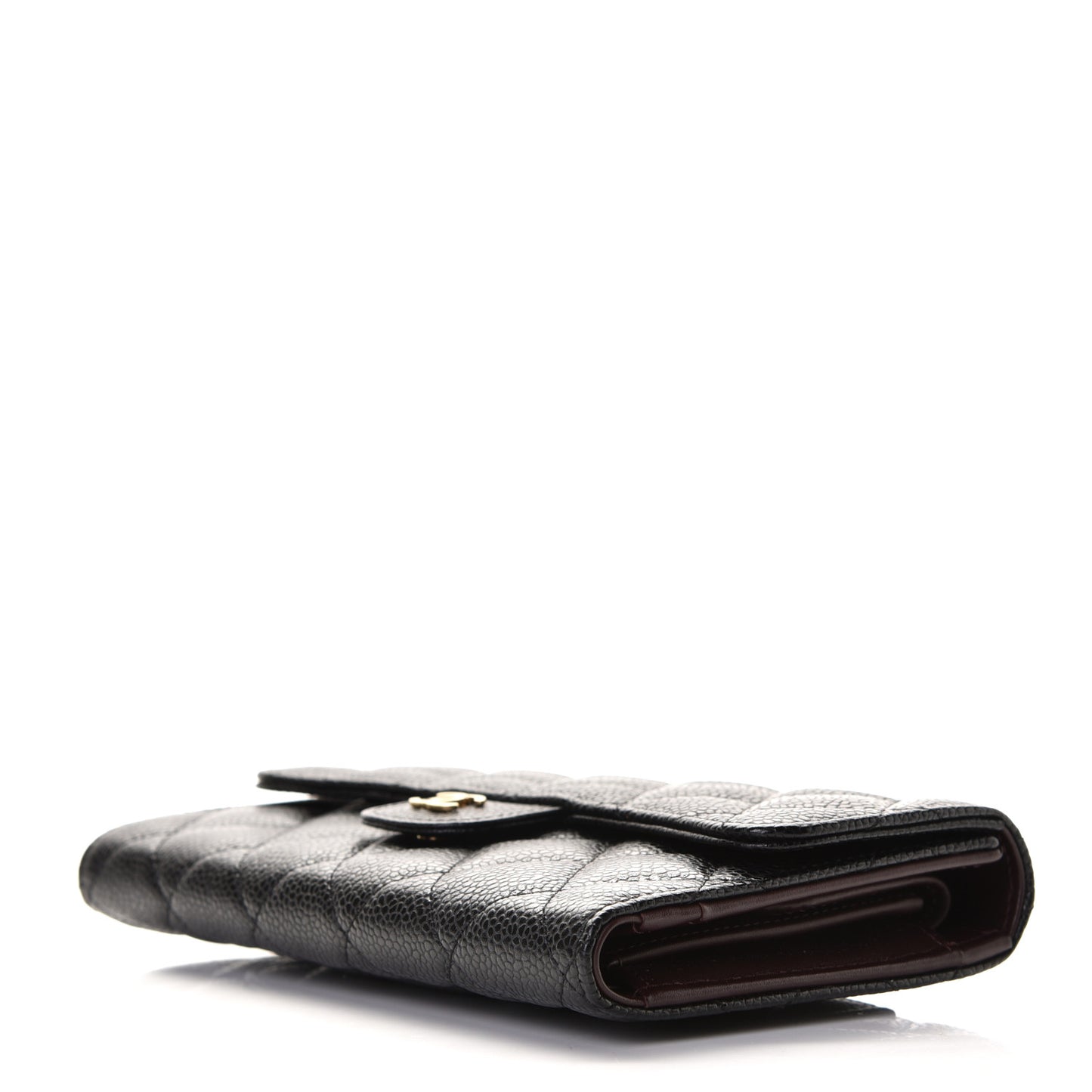 Caviar Quilted Long Flap Wallet Black