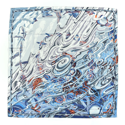 Hermes Silk De la Mer Au Ciel Scarf 90 Blue Jean Ceil Corail 1 of 4