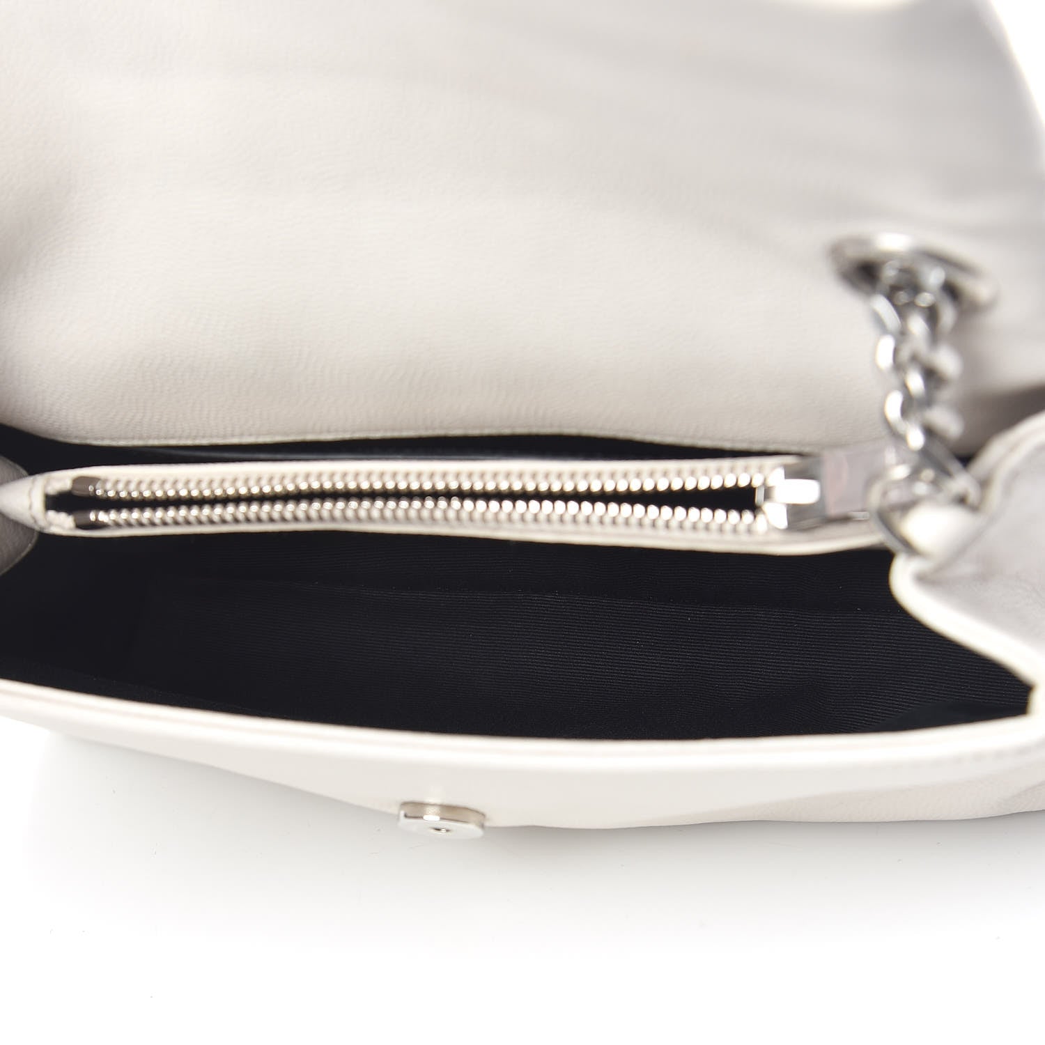 Saint Laurent Grain De Poudre Small West Hollywood Monogram Fold-Over Bag Pearl White 5 of 12