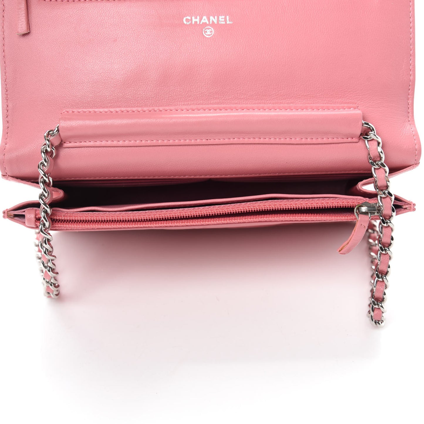 Lambskin Camellia Embossed Wallet On Chain WOC Pink