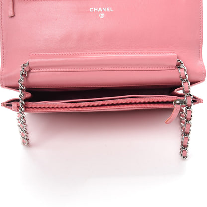 Chanel Lambskin Camellia Embossed Wallet On Chain WOC Pink 5 of 11