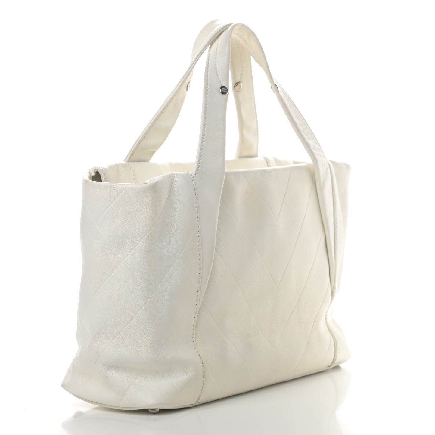 Calfskin CC Chevron All Day Long Tote White