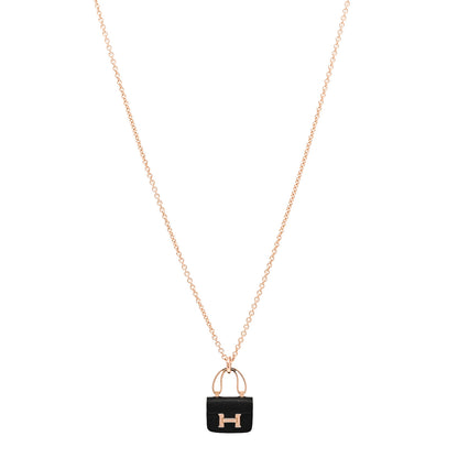 Hermes 18K Rose Gold Black Jade Constance Amulettes Pendant Necklace 1 of 6