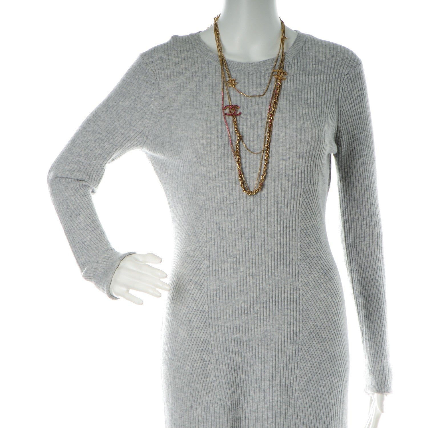 Chanel Swarovski Crystal Tiered Chain CC Necklace Gold Pink 2 of 5