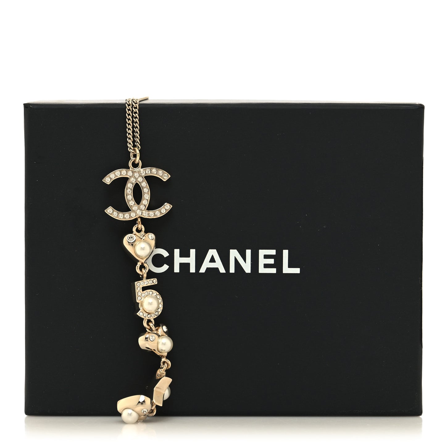 Crystal Pearl Star 5 CC Necklace Gold White
