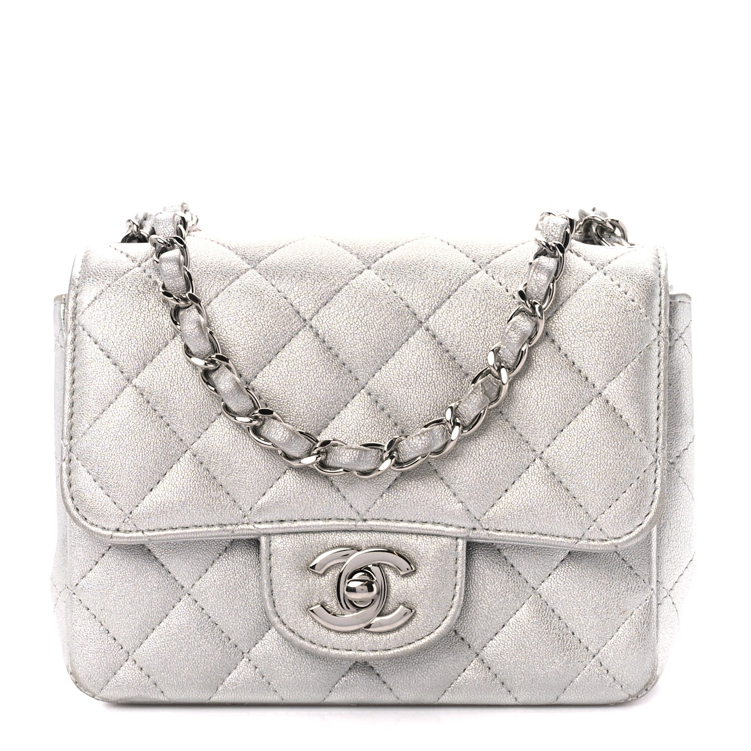 Chanel Metallic Lambskin Quilted Mini Square Flap Silver 1 of 11