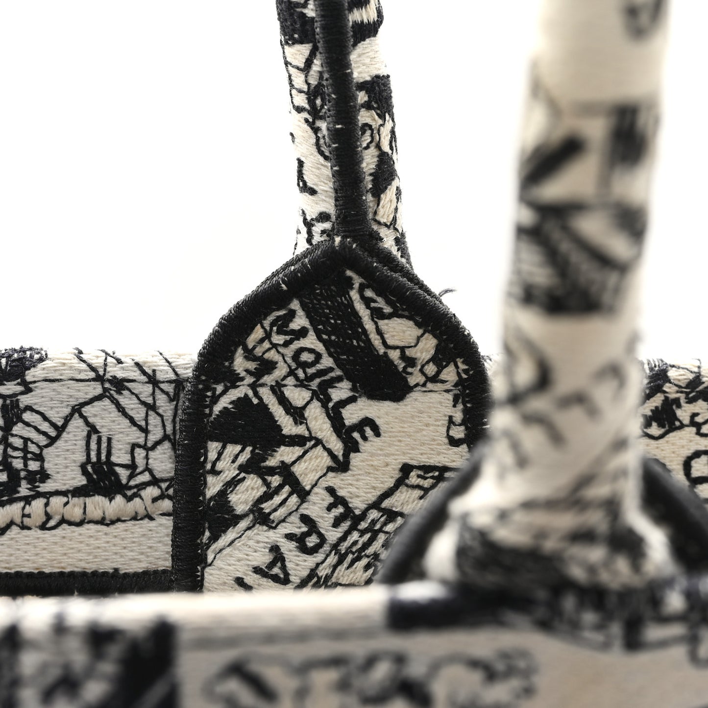 Canvas Embroidered Large Plan De Paris Book Tote White Black