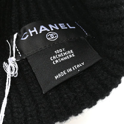 Chanel Cashmere CC Beanie Hat Black Ecru 4 of 4