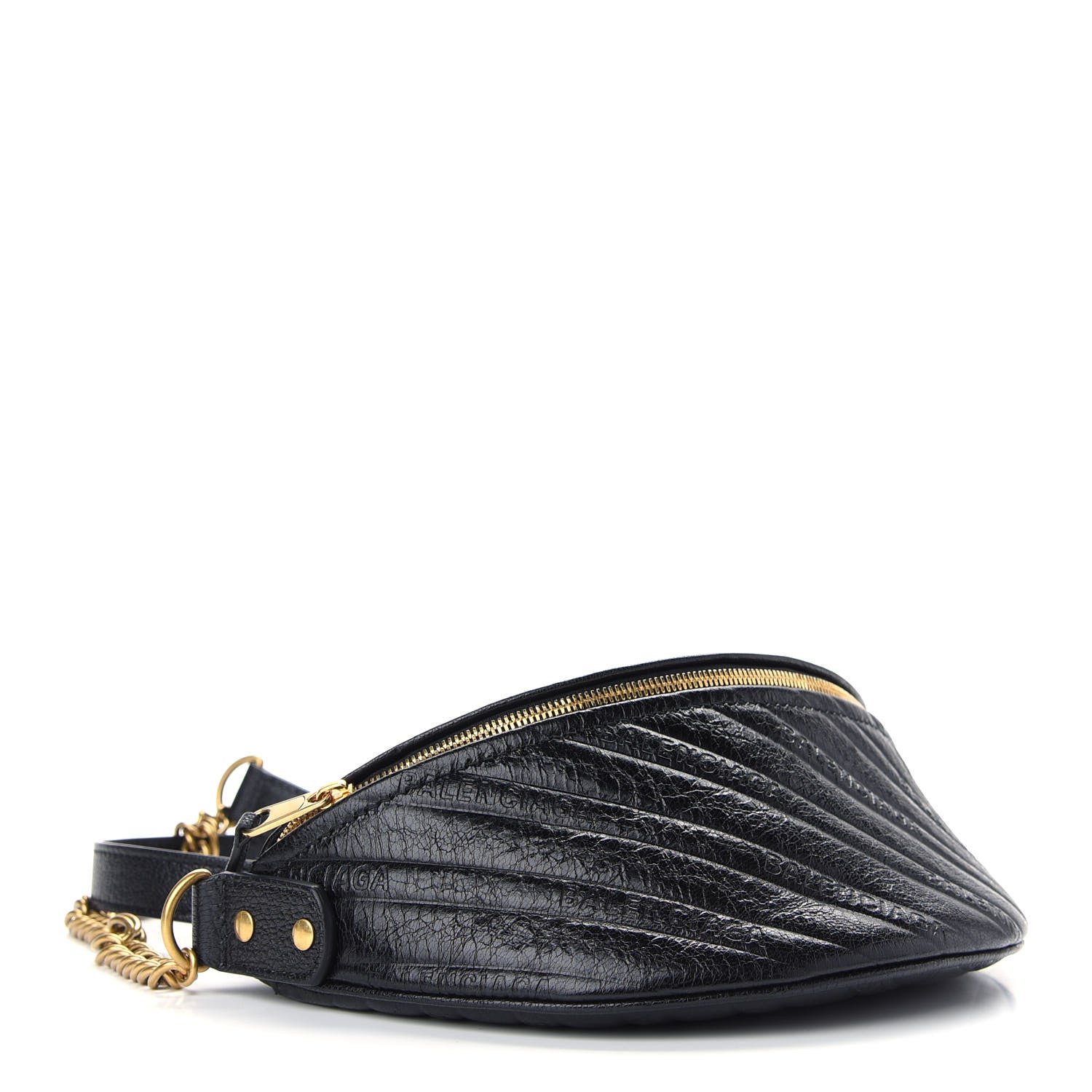 Balenciaga Shiny Goatskin Allover Logo Embossed XXS Souvenir Belt Bag Black 4 of 9