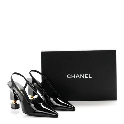 Chanel Patent Calfskin Slingback CC Cutout Pumps 36 Black 10 of 10