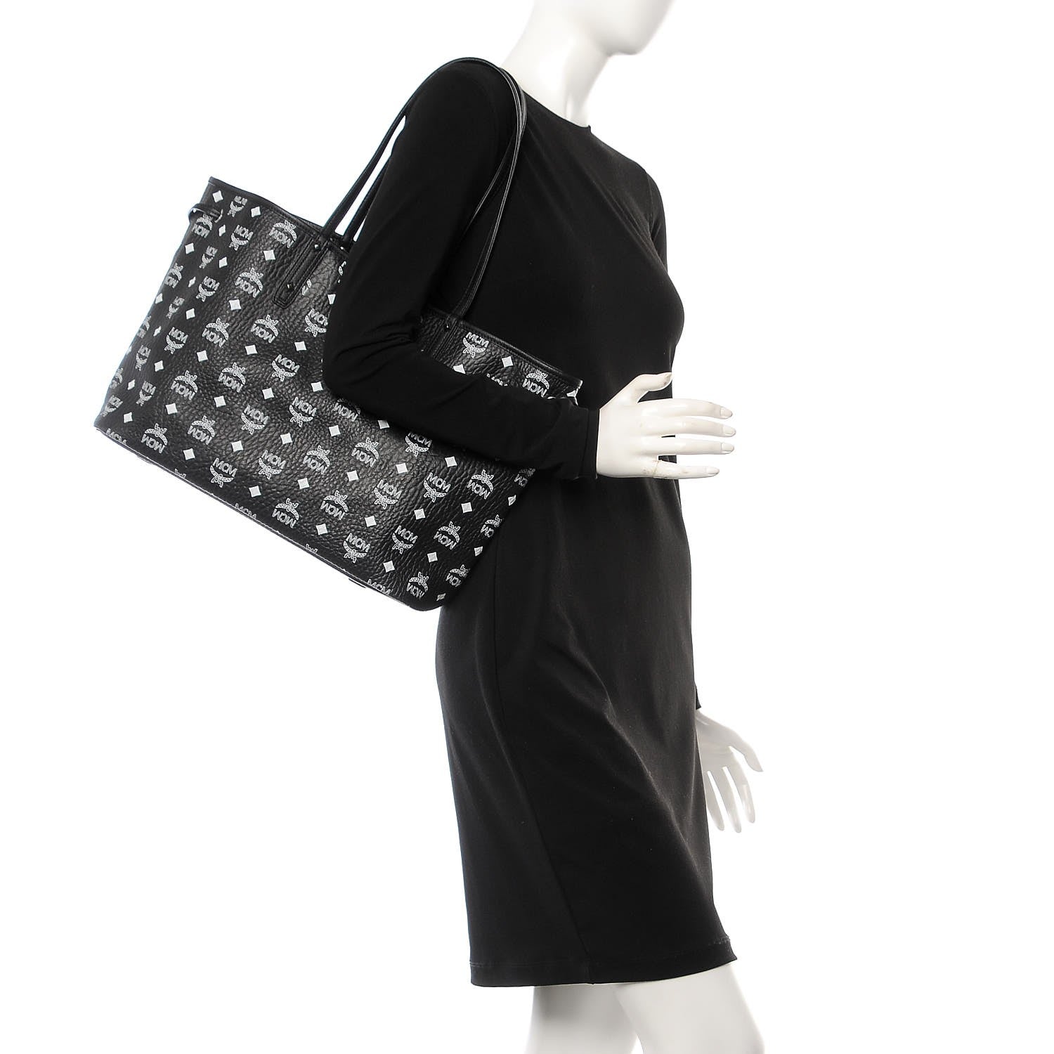 MCM Visetos Medium Reversible Shopper Tote Black 2 of 11