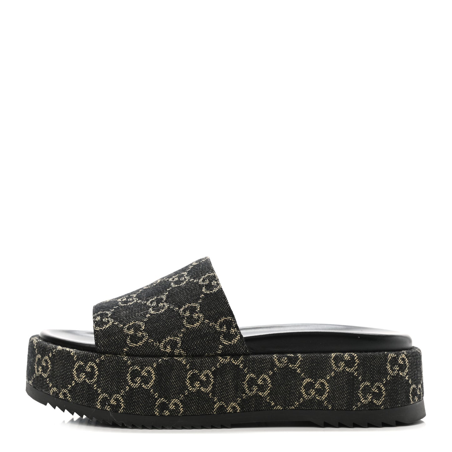 Jacquard Black Denim GG Monogram Angelina Platform 55mm Slide Sandals 38 Black Ivory