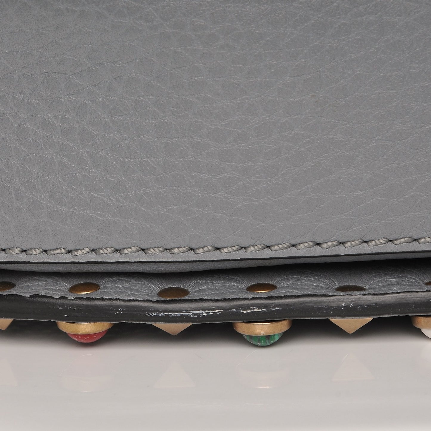 Pebbled Calfskin Medium Rockstud Rolling Flap Saddle Bag Light Stone