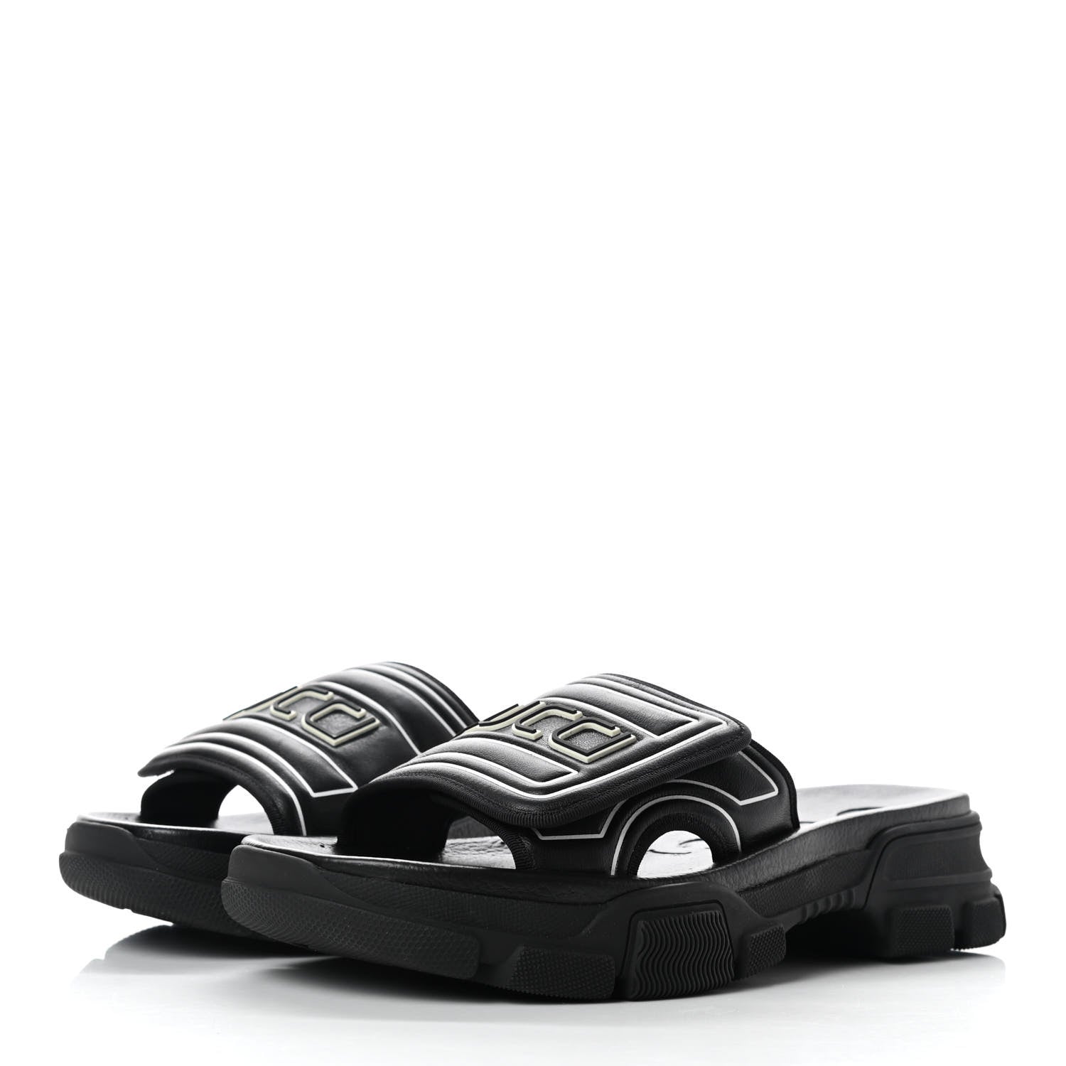 Gucci Nappa Grosgrain Logo Mens Velcro Chunky Slide Sandals 7 Black 3 of 7