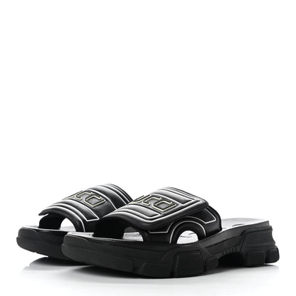 Gucci Nappa Grosgrain Logo Mens Velcro Chunky Slide Sandals 7 Black 3 of 7
