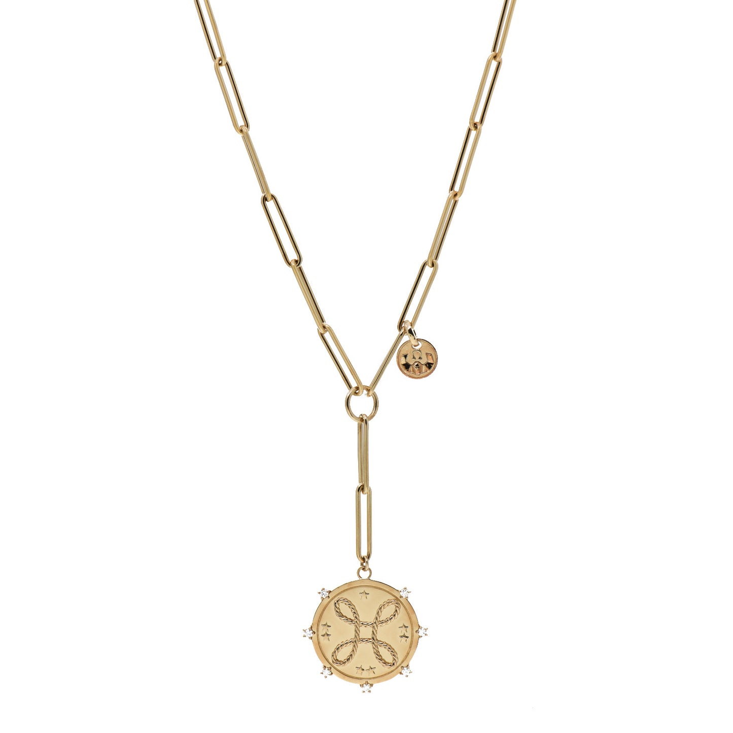 18K Yellow Gold Diamond Large Love Medallion Extended Clip Extension Chain Necklace