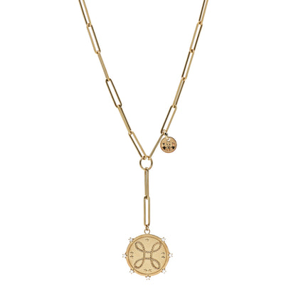 Foundrae 18K Yellow Gold Diamond Large Love Medallion Extended Clip Extension Chain Necklace 1 of 7