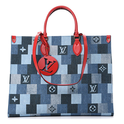 Louis Vuitton Denim Damier Monogram Onthego Blue Rouge 1 of 9