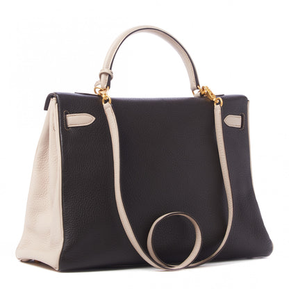 Hermes Taurillon Clemence Tri-Color Kelly Retourne 35 Tabac Camel Ebene Parchemin 2 of 35