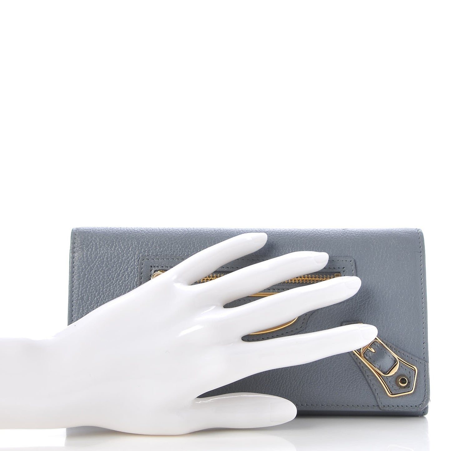 Chevre Gold Metallic Edge Hardware Continental Flap Wallet Bleu Acier