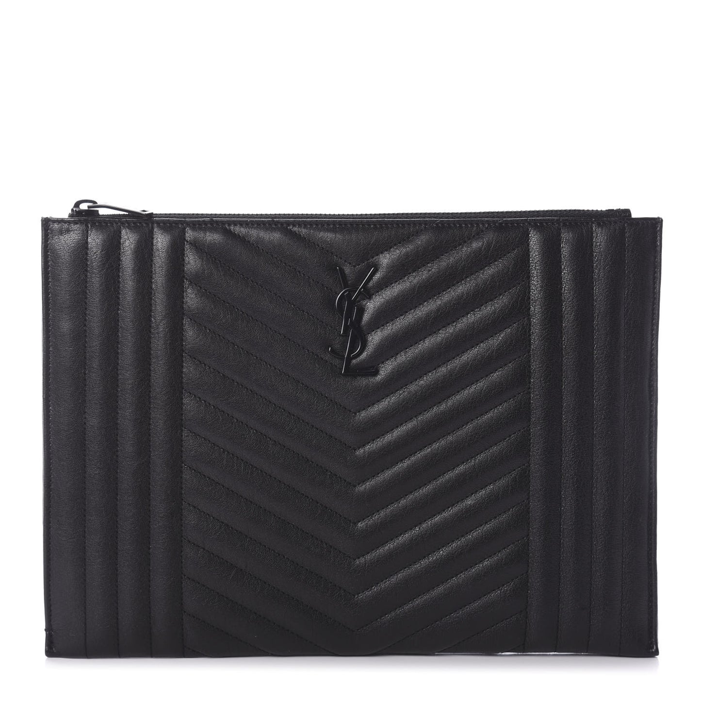 Calfskin Matelasse Chevron Monogram Pouch Black
